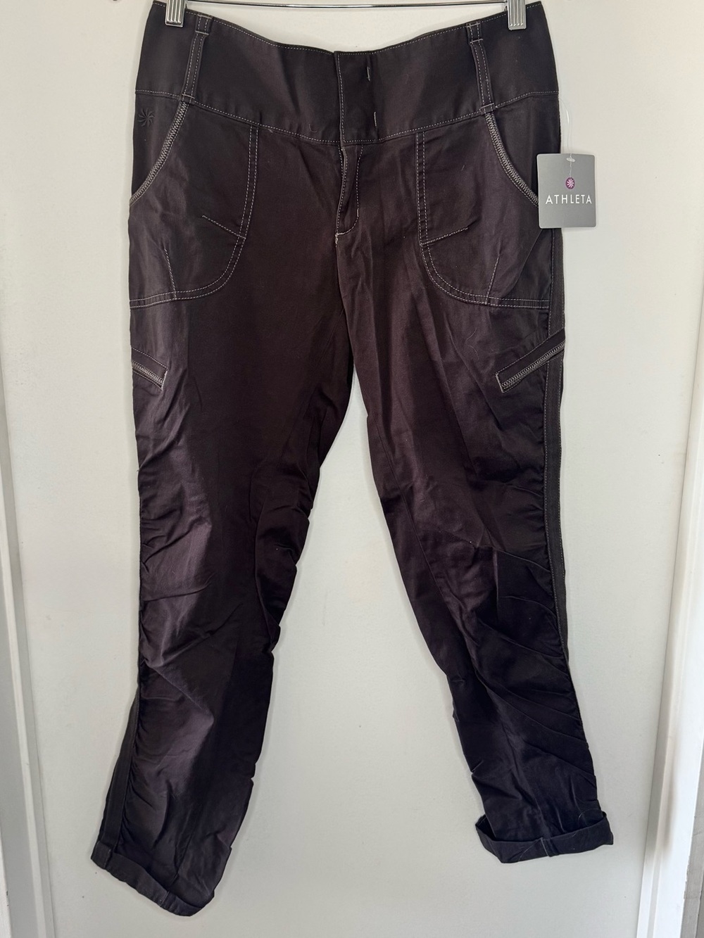 Athleta Schoeller Dry Denim Cascade Crop Cargo Pants Dark Gray Women’s 8 NEW
